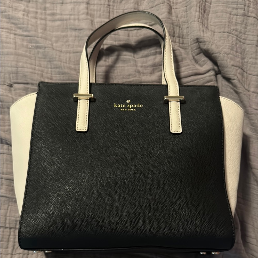 Kate Spade Black and White Satchel with Trapezoid Silhouette